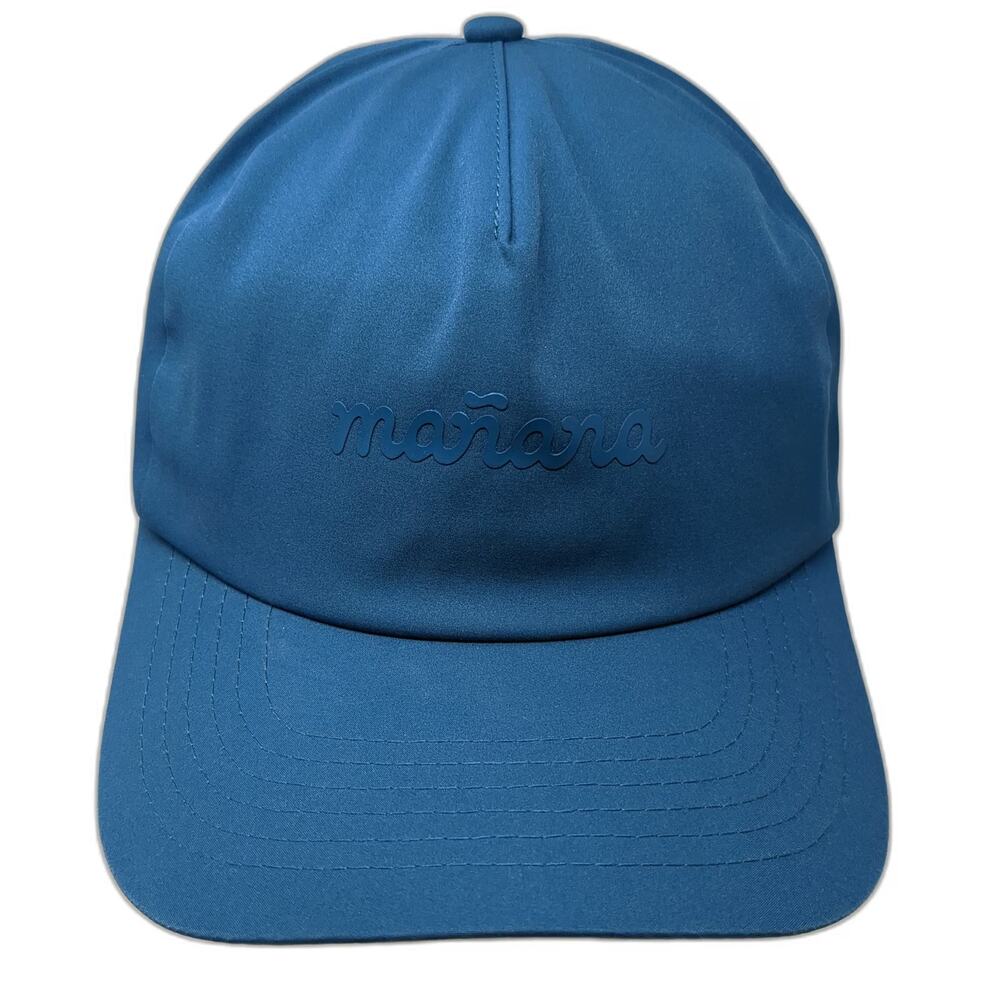 Mañana 5 Panel Blue Hat One Size Embossed Logo Strapback Austin Texas Surf Co